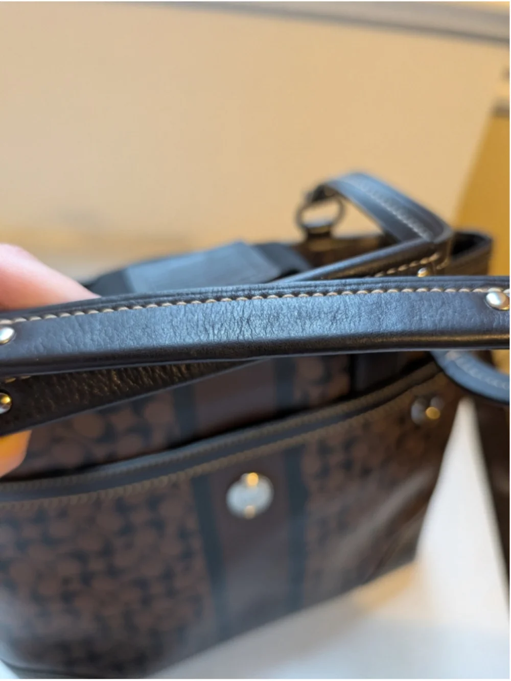 Coach Heritage Signature C Chelsea Stripe Leather Shoulder Tote Bag In VGUC